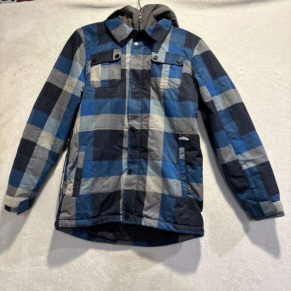 Volcom True to This Neolithic Insulated Jacket Kids Size Large Blue Gray Plaid - Picture 1 of 16